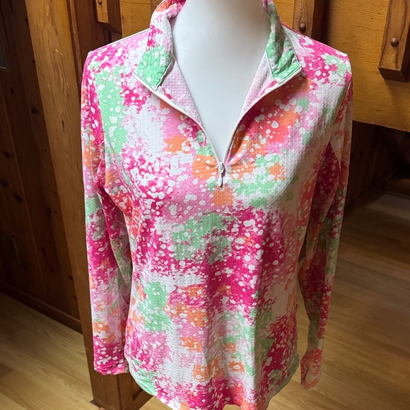 IBKUL Tops - IBKUL Size Medium M golf Pink white Green Long Sleeve polo Top shirt